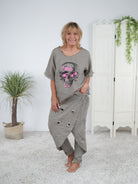 oversize Leinen Shirt mit Totenkopf Motiv
