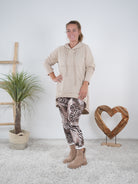 Oversize Longhoody mit Känguru Tasche Beige