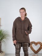 Oversize Longhoody mit Känguru Tasche Schoko