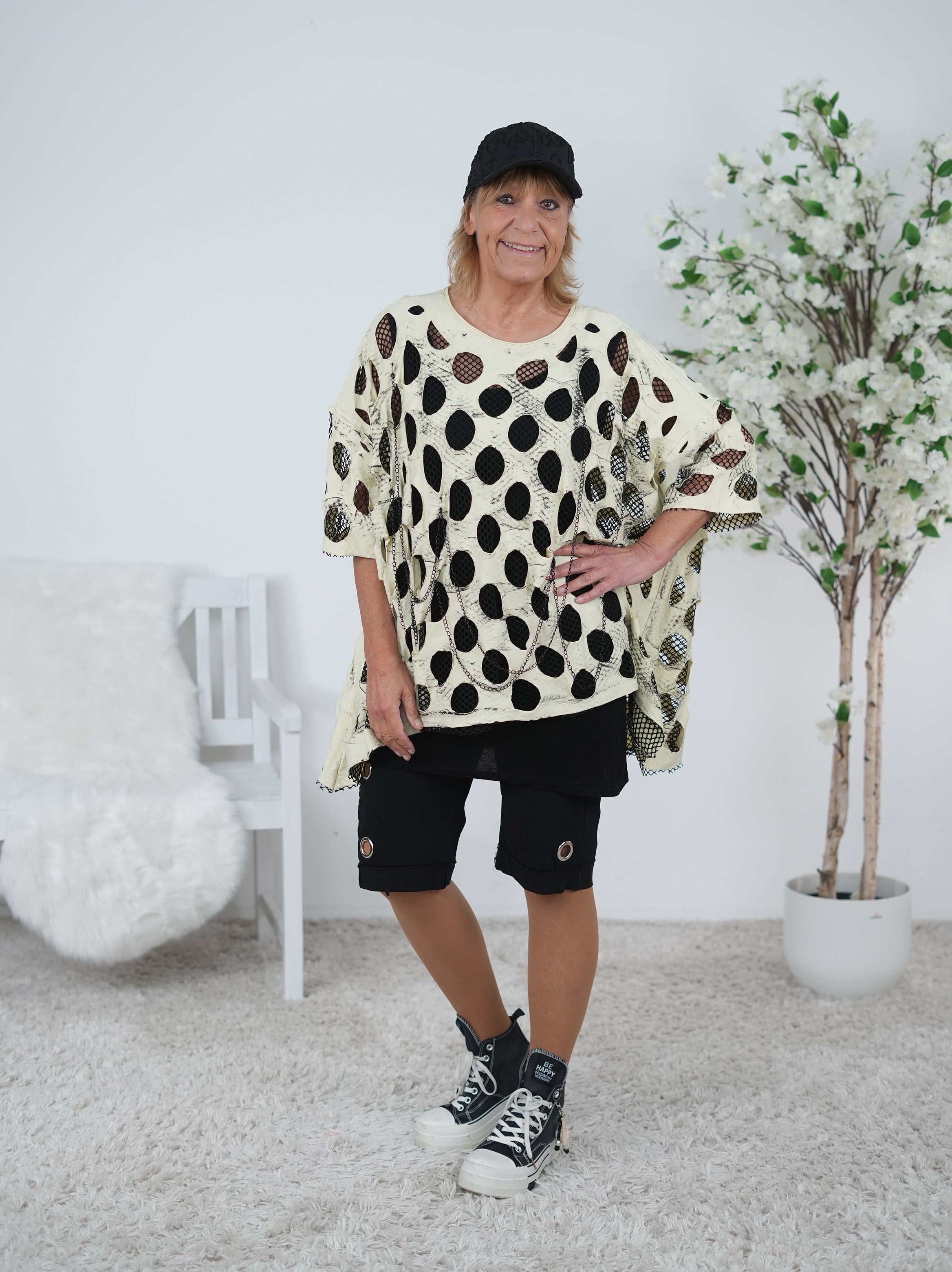 oversize Netz Shirt mit Ketten "Details" Gelb