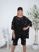 oversize Netz Shirt mit Ketten "Details" Schwarz