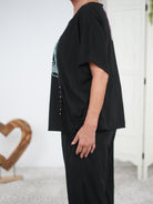 oversize Shirt mit Rundhalsausschnitt und großem Motiv aus Strasssteinen