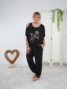 oversize Shirt mit Rundhalsausschnitt und großem Motiv aus Strasssteinen