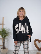 oversized Hoody im Vokuhila Schnitt mit großen Buchstaben Schwarz