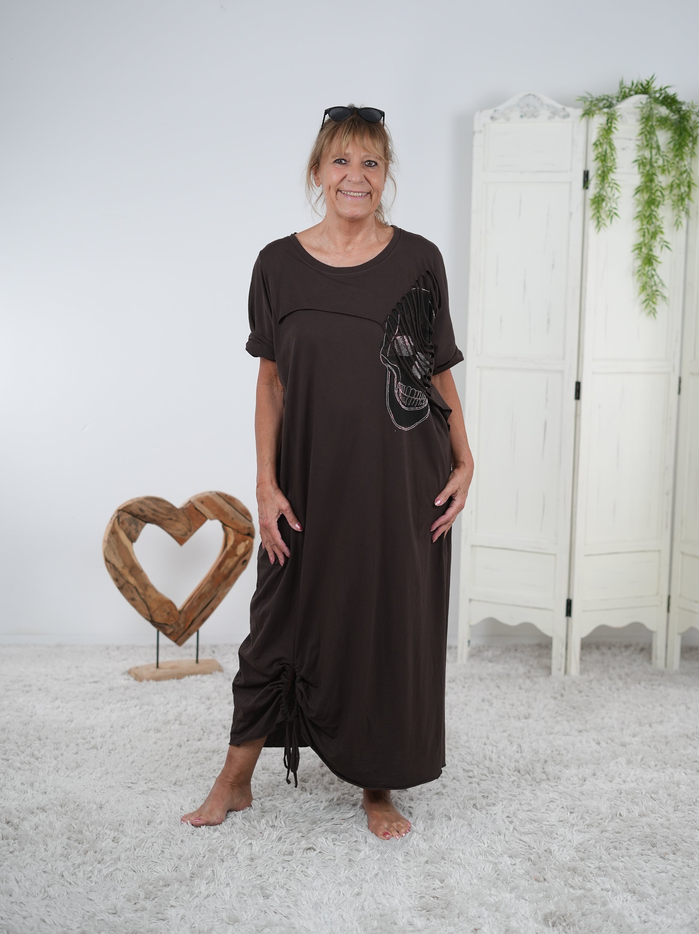 oversized Kleid mit großem Skull Print Schoko