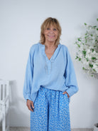 Piratenbluse aus Leinen Einheitsgröße (ca Gr. 40 42 "oversize"-46) Blau