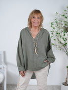 Piratenbluse aus Leinen Einheitsgröße (ca Gr. 40 42 "oversize"-46) Olive