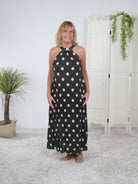 Plissee Kleid im Dot Design Schwarz