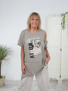 Shirt mit Cut Outs und Rundhalsausschnitt Taupe
