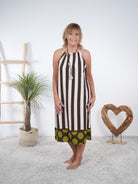 Sommerkleid mit Spaghetti Trägern im Streifen Design Schoko