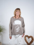 sportliches Sweaty mit Skull Motiv Taupe