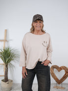 Süßes Sweaty mit Smiley Print Beige
