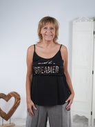 Top im Materialmix mit "Dreamer" Schriftzug Schwarz