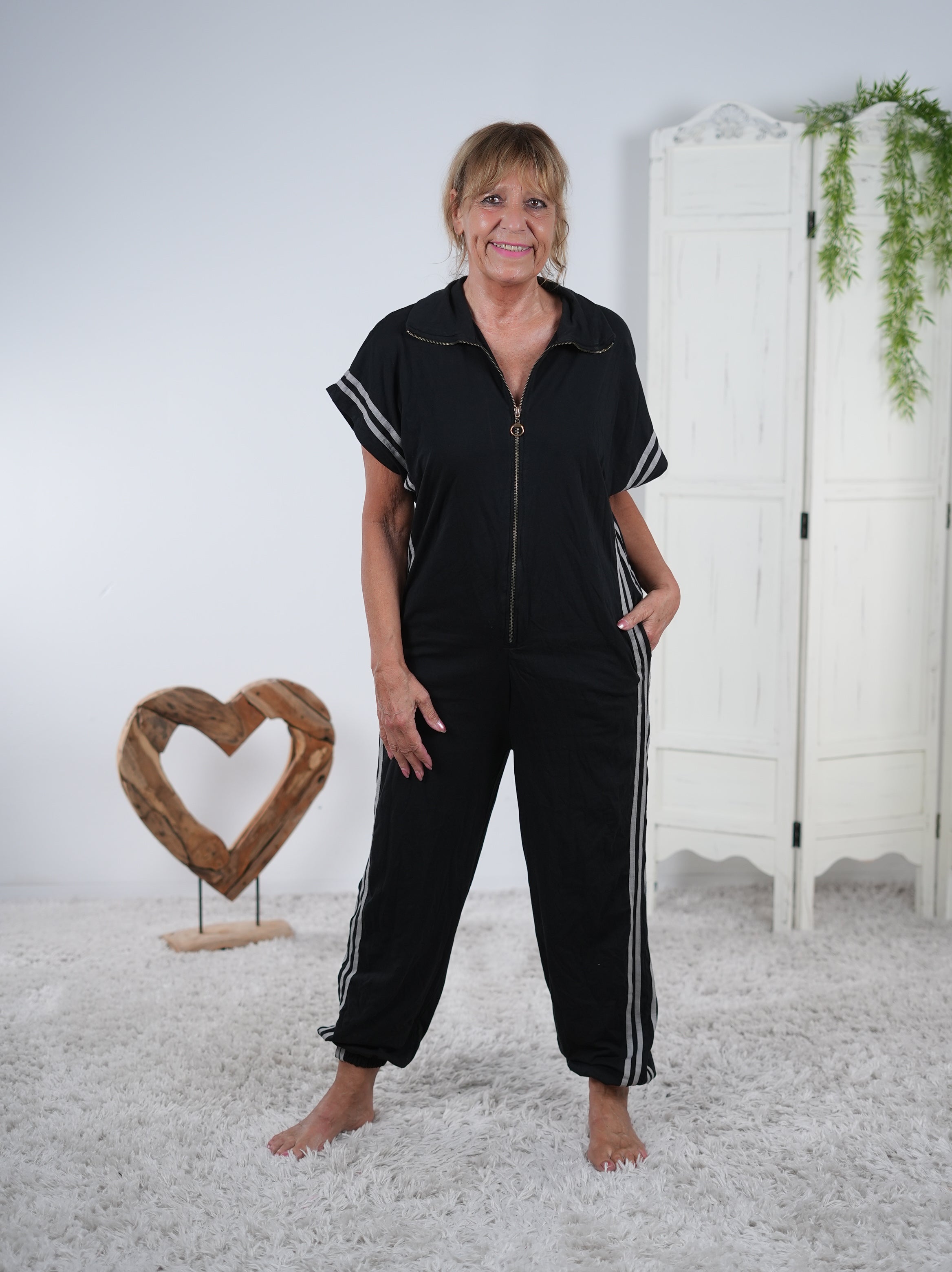 unifarbener Jumper im Shirt Look Schwarz