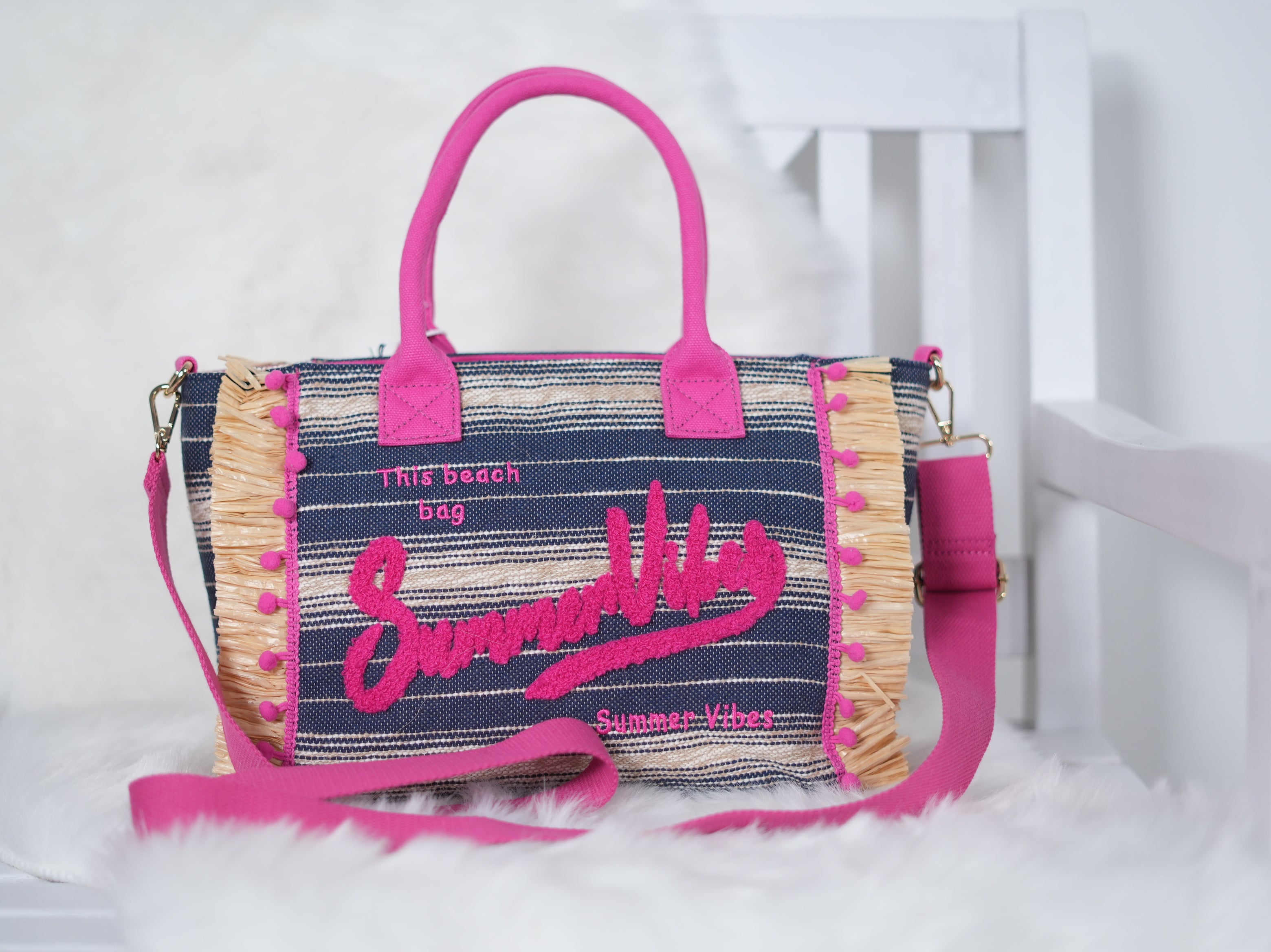 Verspielte Tasche, "summervibe" Jeansblau Pink