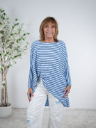 Vokuhila Shirt, langarm One Size (ca Größe 40 "oversize"-48) Hellblau Dunkelblau