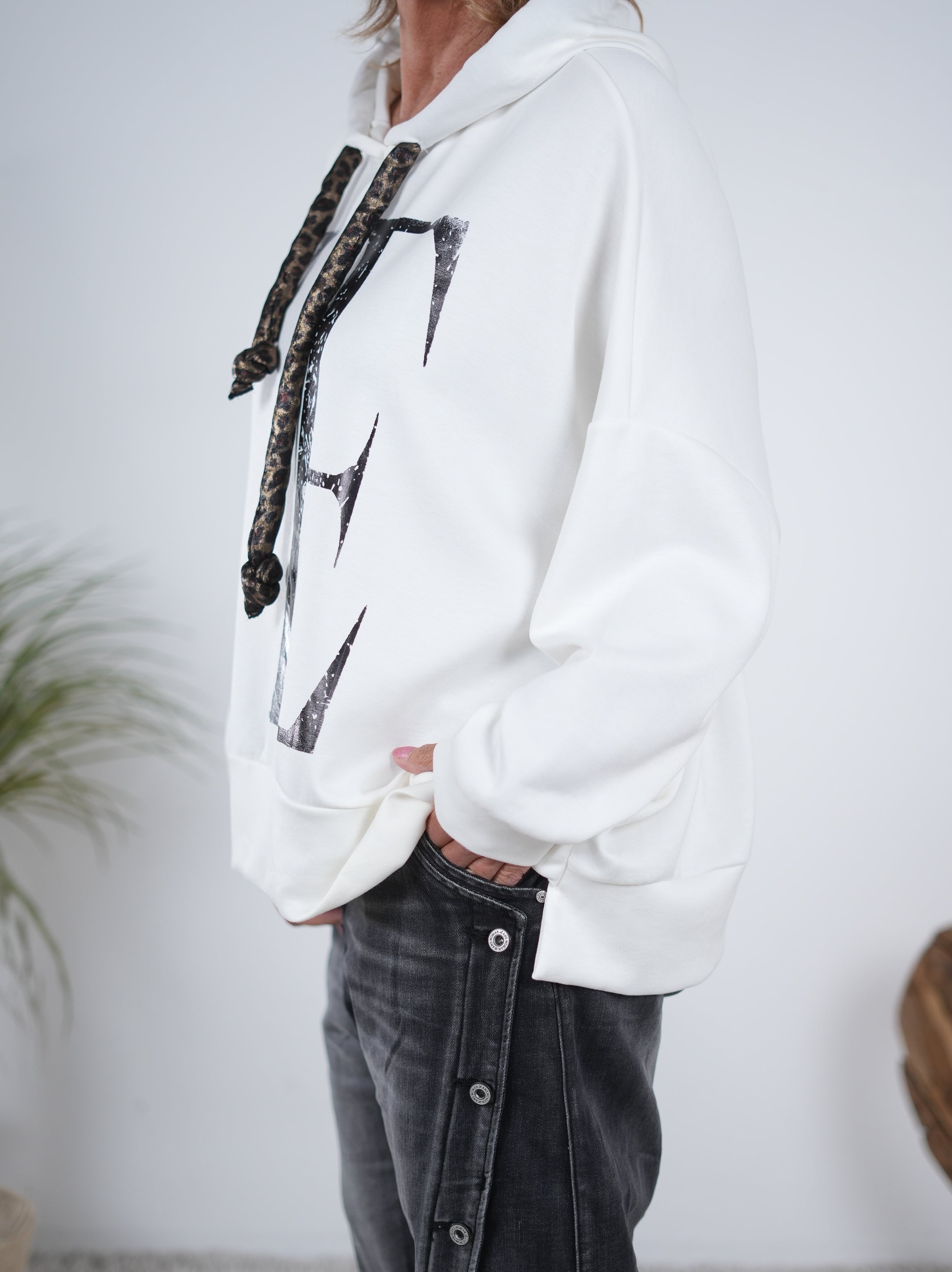 weicher Hoody mit foliertem Print und auffälligen Kordeln