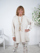 Weicher Hoody mit Plissee One Size (ca Gr. 40 "oversize"-44 46) Beige